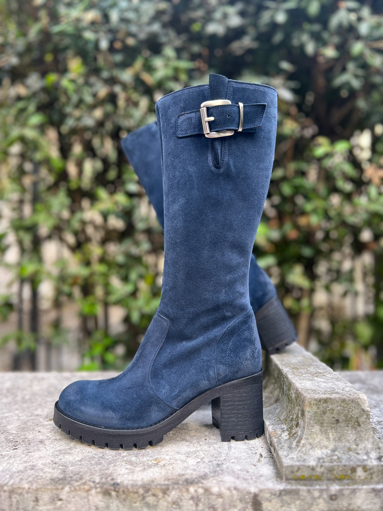 Cavaliere cuir velour bleu