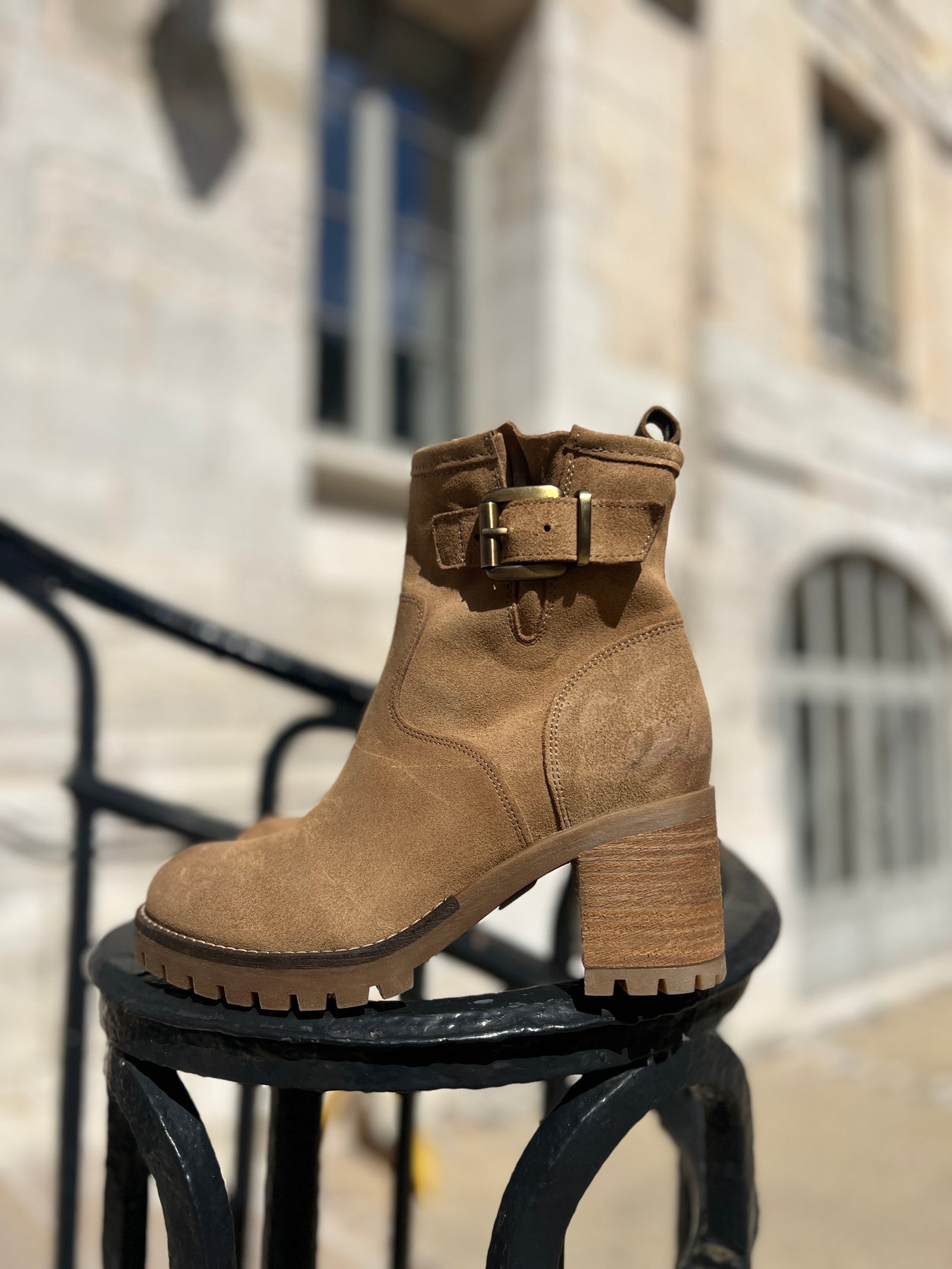 Bikers cuir velour beige