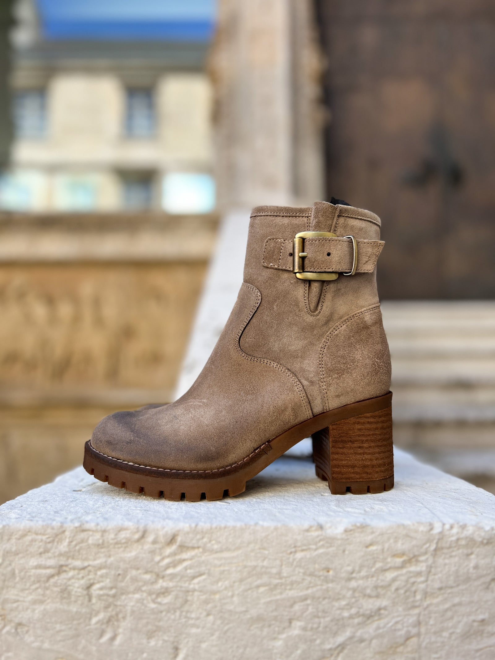 Bikers cuir velour galet