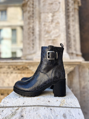 Bikers cuir py thon marine/noir