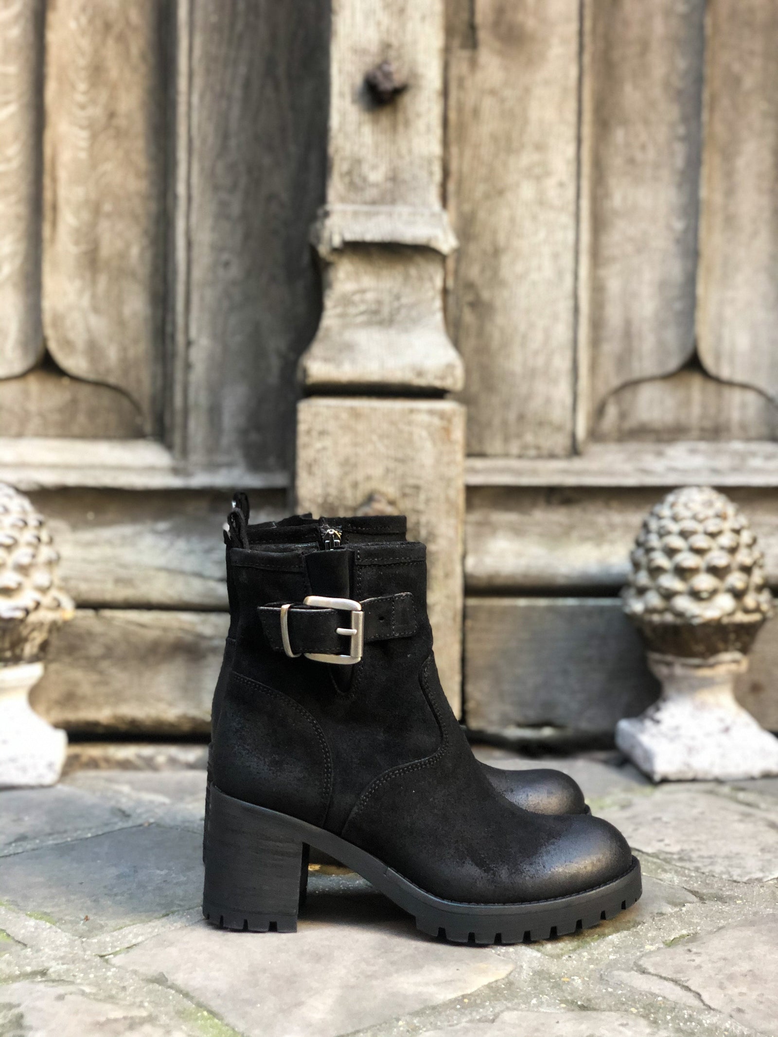 Bikers cuir velour noir haute